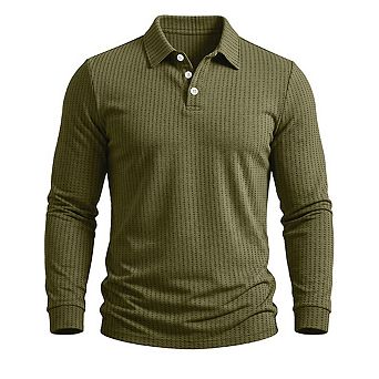 Men Long Sleeve Polo Shirt Classic Collar Three Button Placket Regular Fit Casual Pullover Top