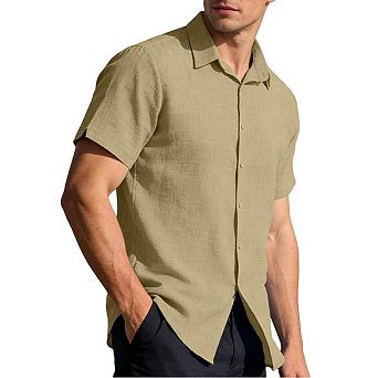 Mens Shirt Short Sleeve Button Down Collared Top Loose Fit Casual Blouse For Vacation Daily Business