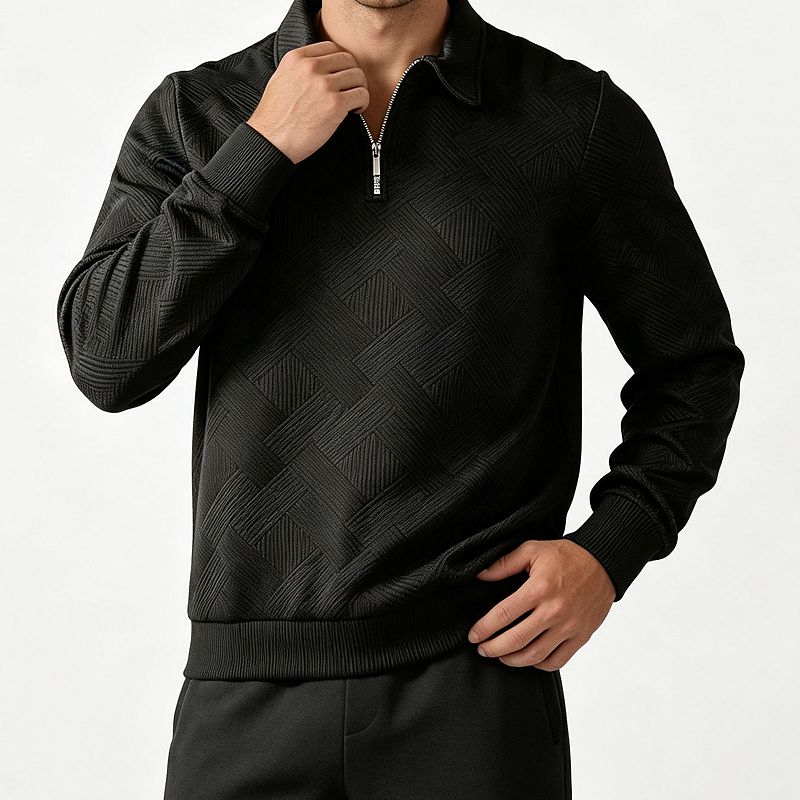 Men's Quarter Zip Pullover Sweatshirt, Collared Diamond Jacquard Long ...