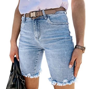 Wealywa Distressed Denim Shorts Raw Hem Casual Summer Pants