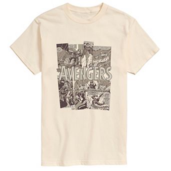 Men's Marvel The Avengers Vintage Sepia Comic Panels Short Sleeve Graphic Tee