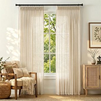 Linen Blend Room Divider Curtain Set of 2 Light Filtering Semi Sheer
