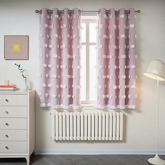 Set of 2 Double Layer Sheer Pom Pom Window Curtains Room Decor Drapes