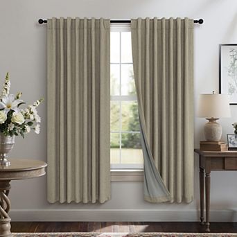 Set of 2 Faux Linen Blackout Curtains Farmhouse Thermal Insulated Darkening Drapes
