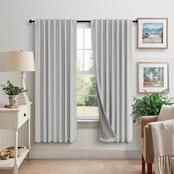 Set of 2 Faux Linen Blackout Curtains Farmhouse Thermal Insulated Darkening Drapes