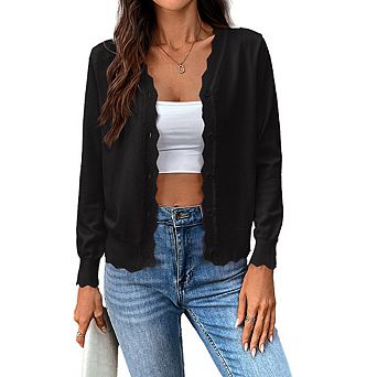 Women Long Sleeve Casual Lightweight Button Down V-Neck Cardigans