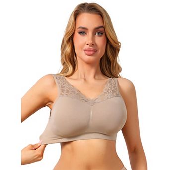Women's Lace V Back Wireless Bra Full Coverage Push Up Comfort Pullover Tank Bralette