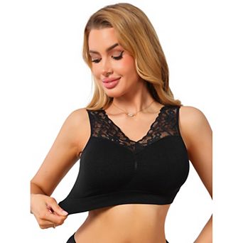 Women's Lace V Back Wireless Bra Full Coverage Push Up Comfort Pullover Tank Bralette