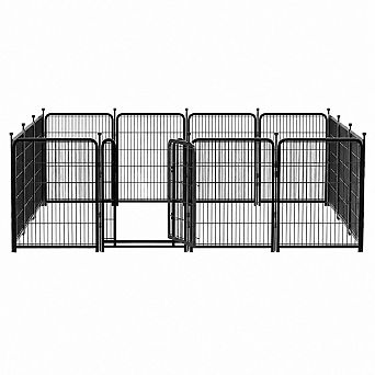 16 pc 24 inch High Metal Dog Fence Set Wide Gate Low Threshold Outdoor Indoor Pet Playpen