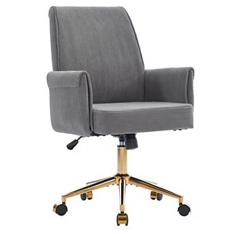 KWPZQEB Corduroy Swivel Office Chair, Modern Armchair w/ Ergonomic Mid-Back for Office