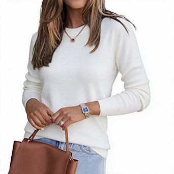 XuBa Women's Crew Neck Knit Sweater Long Sleeve Basic Pullover Top