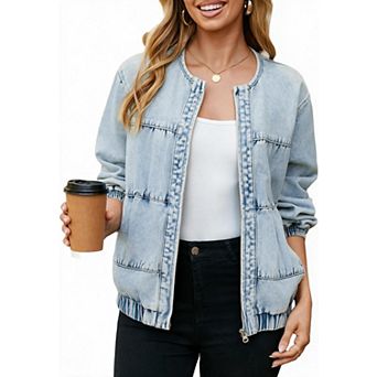 FUNJULY Women's Zip-Up Denim Jacket Casual Outer Coat