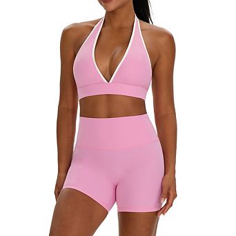 FUNJULY Women's Workout 2 pc Set Padded Sports Bra High Waist Biker Shorts Activewear Outfit