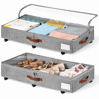 Under Bed Storage Bins With Wheels Clear Lid Rolling Drawer Organizer