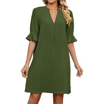 Summer Dresses for Women V Neck Ruffle Sleeve Casual Shift Dress