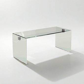Modern Minimalist Tempered Glass Writing Desk,Transparent All Glass Workstation with Sleek Chrome Ha