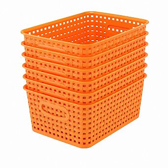Woven Plastic Storage Baskets Stackable Organizer for Home Kitchen Bathroom