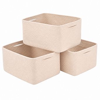 Structured Cotton Rope Storage Baskets 3 Pack Organizing Bins For Closet Laundry