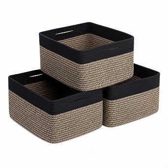 Structured Cotton Rope Storage Baskets 3 Pack Organizing Bins For Closet Laundry