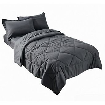 5 pc Twin Comforter Set - Ultra Soft Bedding Set with Comforter, Flat Sheet, Fitted Sheet