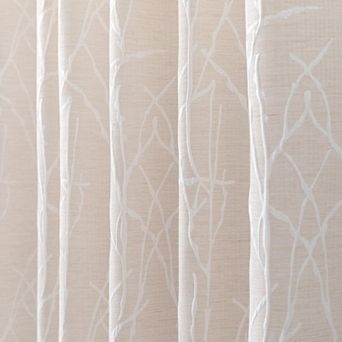 Set of 2 Tree Jacquard Sheer Curtains Linen Textured Light Filtering