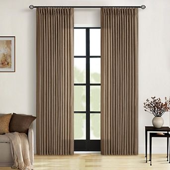 Set of 2 Linen Pinch Pleat Curtains Light Filtering Thick Fabric Hanging Drapes