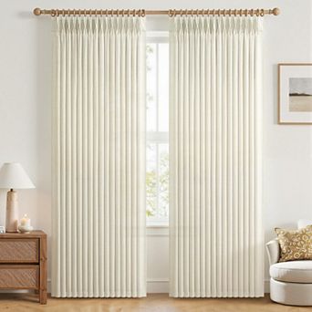 Set of 2 Pinch Pleated Linen Light Filtering Curtains Farmhouse Semi Sheer