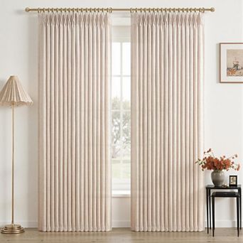 Set of 2 Pinch Pleated Linen Light Filtering Curtains Farmhouse Semi Sheer