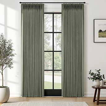 Set of 2 Pinch Pleated Linen Blend Curtains Light Filtering Thick Drapes