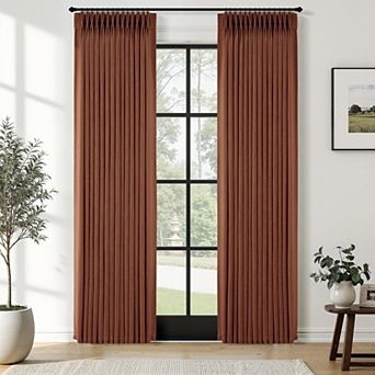 Set of 2 Pinch Pleated Linen Blend Curtains Light Filtering Thick Drapes