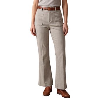 Women's Flare Pants High Waisted Fleece Lined Thick Warm with Pockets Thermal Trousers Office Pants