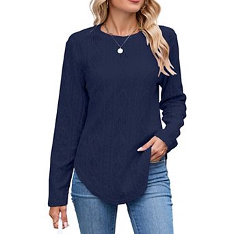 Women's Casual Crew Neck Eyelet Embroidered Shirt Blouse