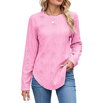 Women's Casual Crew Neck Eyelet Embroidered Shirt Blouse