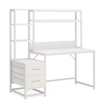 Tribesigns Industrial Wood Computer Desk with Storage Shelves