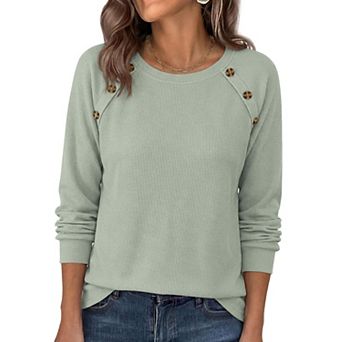 Women's Waffle Knit Long Sleeve Shirts Casual Fall Basic Tops