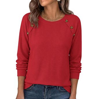 Women's Waffle Knit Long Sleeve Shirts Casual Fall Basic Tops