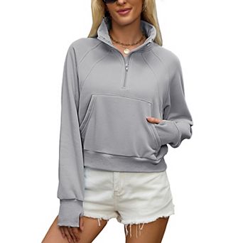Women's Half Zip Fleece Cropped Sweatshirts Casual Fall Pullover Outfits
