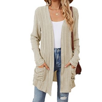 Women's Lightweight Open Front Button Cardigan Fall Sweater with Pockets