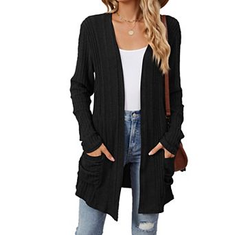 Women's Lightweight Open Front Button Cardigan Fall Sweater with Pockets