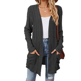 Women's Lightweight Open Front Button Cardigan Fall Sweater with Pockets