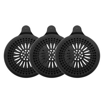 3 pc Silicone Round Shower Drain Hair Catcher, Anti-Slip Strainer for Kitchen, Bathroom & Tub