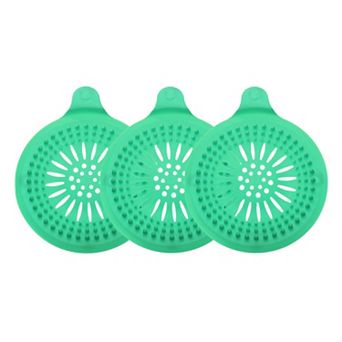 3 pc Silicone Round Shower Drain Hair Catcher, Anti-Slip Strainer for Kitchen, Bathroom & Tub