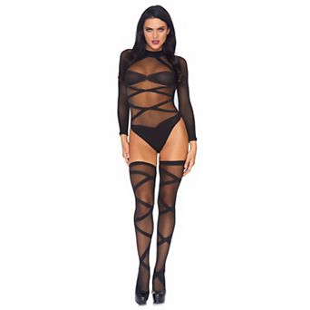 Leg Avenue Women's 2 pc Sheer Crisscross Teddy and Thigh-High Set