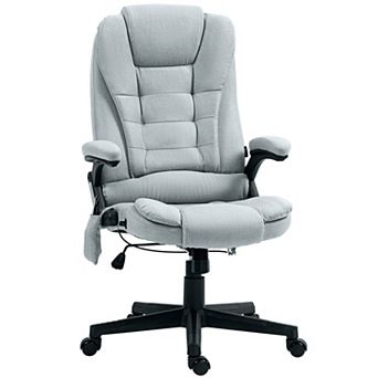 6 Point Massage Office Chair with Heat and Recline in Breathable Linen Feel Fabric for Home Office