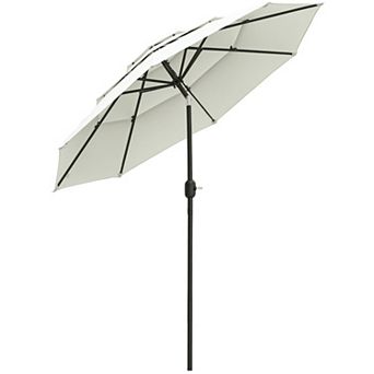 Vented 9 Foot Market Umbrella with Hand Crank Lift and Push Button Tilt for Backyard Shade