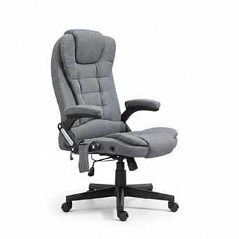 Linen High Back Massage Office Chair with Six Vibration Points Heat and Reclining Tilt