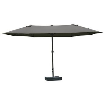 Rectangular Double Canopy Patio Umbrella 15 Foot with Crank and Weighted Base for Deck and Pool