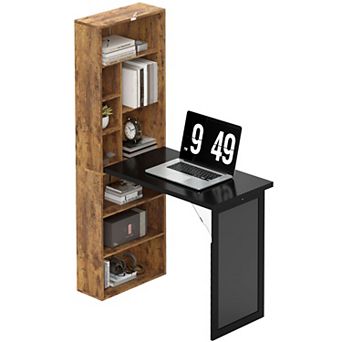 Fold Out Convertible Home Office Computer Desk with Chalkboard and Side Shelves