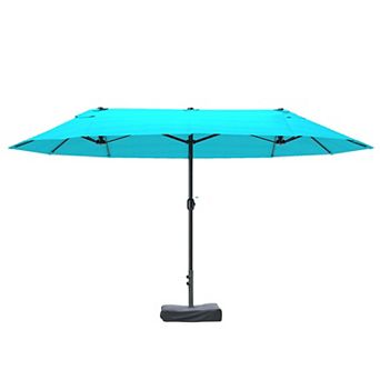 15 Foot Double Sided Rectangular Patio Umbrella with Base and Easy Crank for Backyard Shade