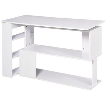 Rotating L Shaped Corner Computer Desk with Storage Shelves and Bookcase for Home Office